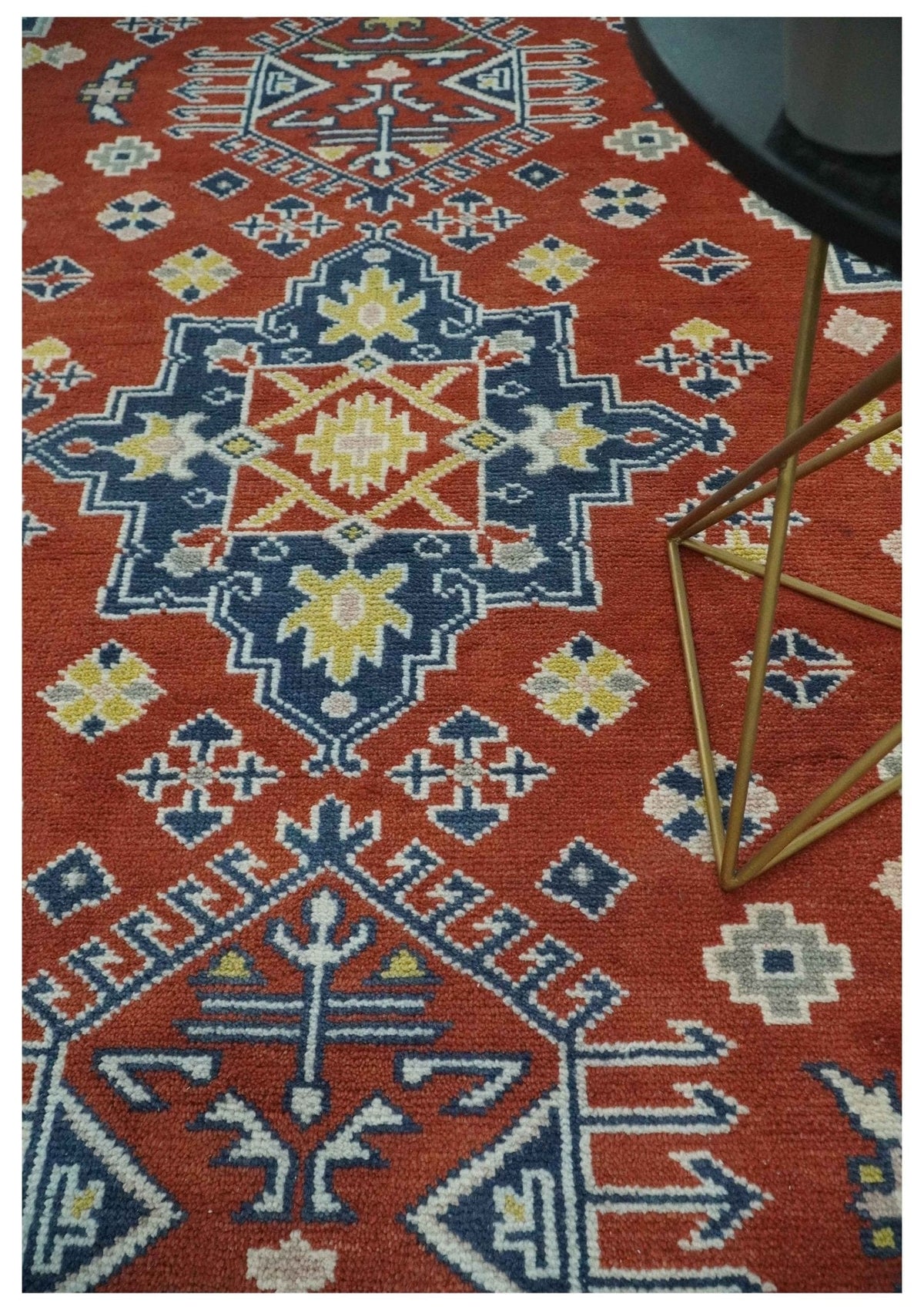 The Rug Decor Area Rug Custom Made Red, Blue, Gray and Mustard Traditional Hand knotted wool Area Rug Custom Made Red, Blue, Gray and Mustard Traditional Hand knotted wool Area Rug