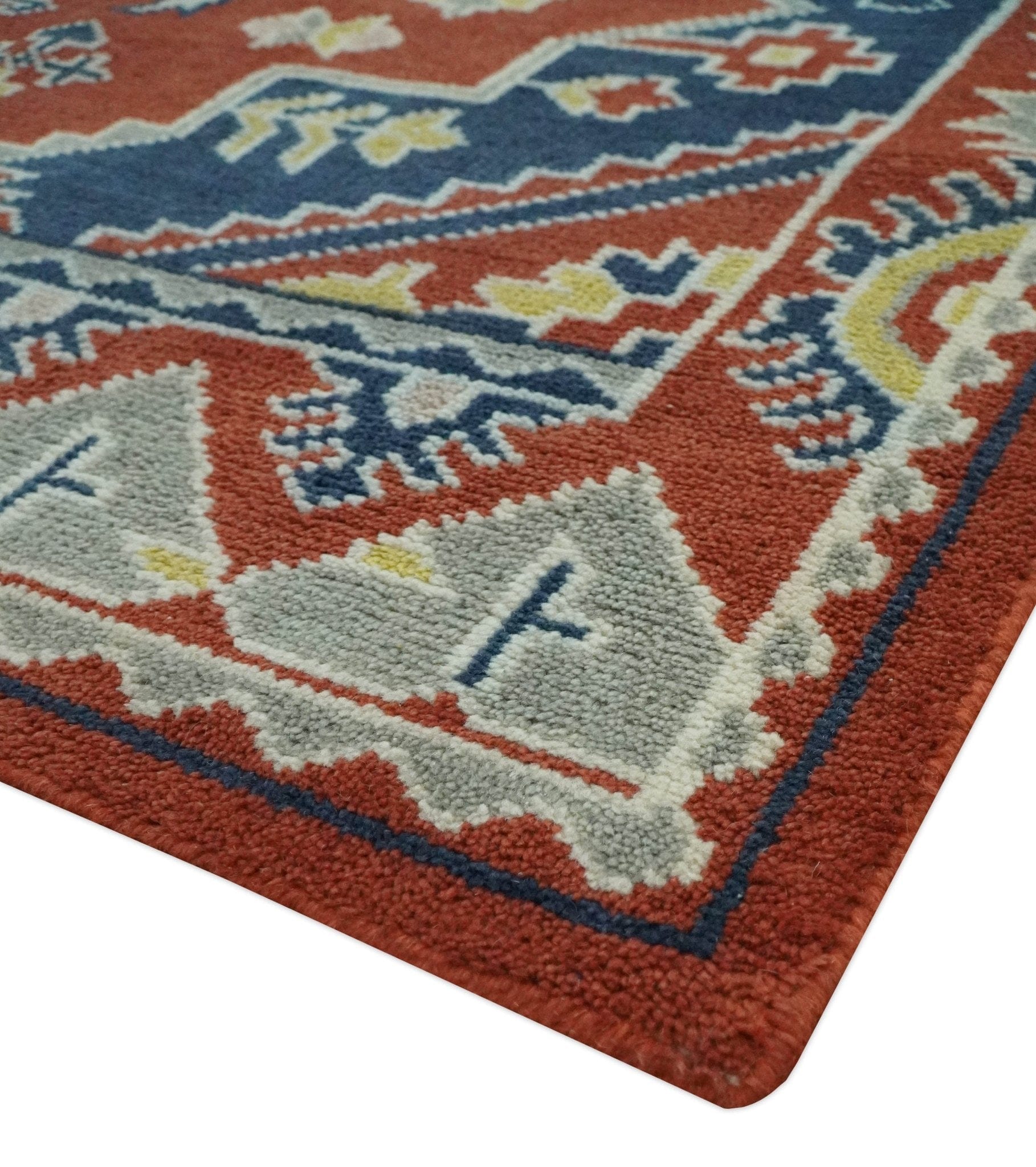 The Rug Decor Area Rug Custom Made Red, Blue, Gray and Mustard Traditional Hand knotted wool Area Rug Custom Made Red, Blue, Gray and Mustard Traditional Hand knotted wool Area Rug