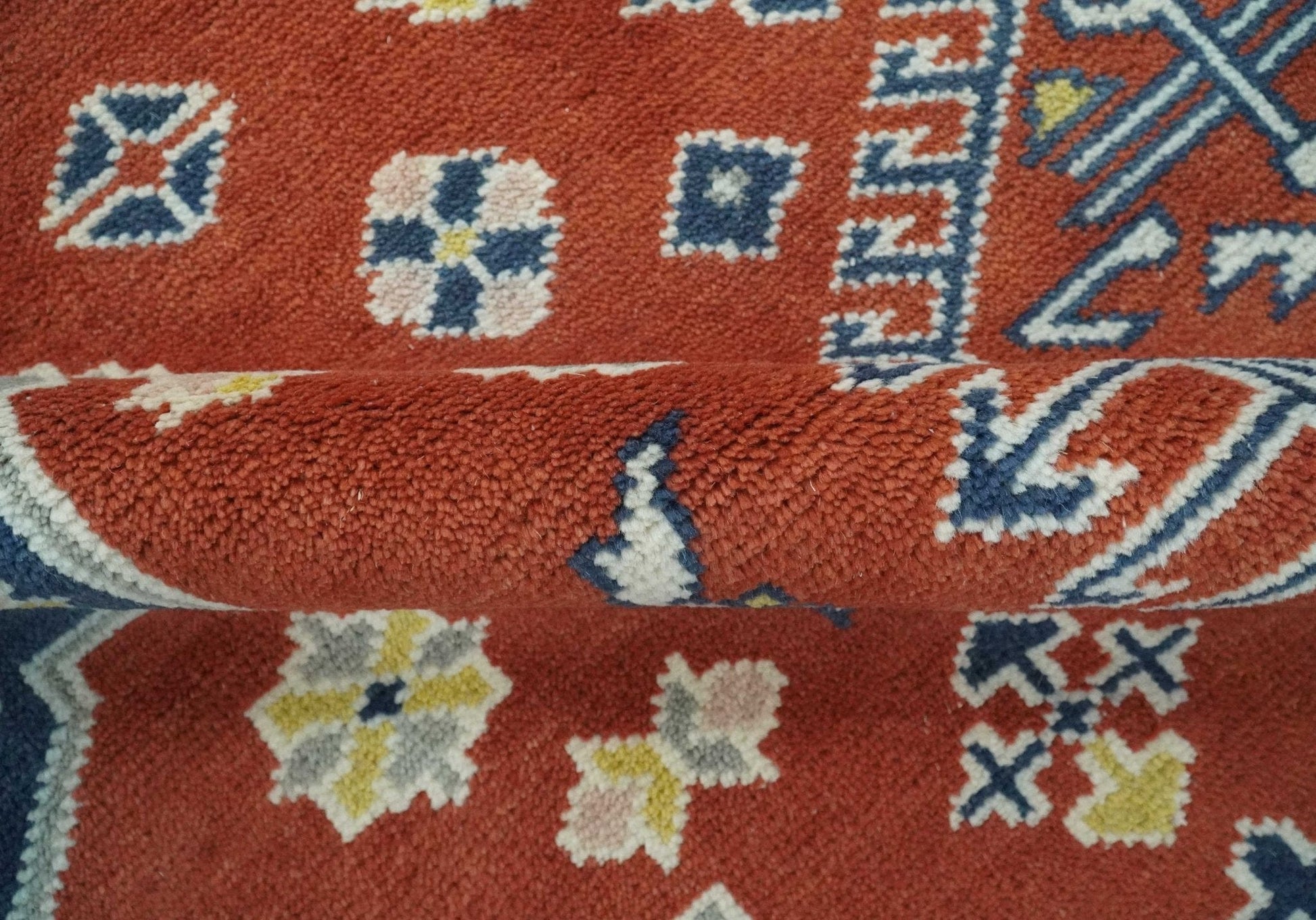 The Rug Decor Area Rug Custom Made Red, Blue, Gray and Mustard Traditional Hand knotted wool Area Rug Custom Made Red, Blue, Gray and Mustard Traditional Hand knotted wool Area Rug