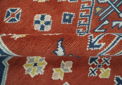The Rug Decor Area Rug Custom Made Red, Blue, Gray and Mustard Traditional Hand knotted wool Area Rug Custom Made Red, Blue, Gray and Mustard Traditional Hand knotted wool Area Rug