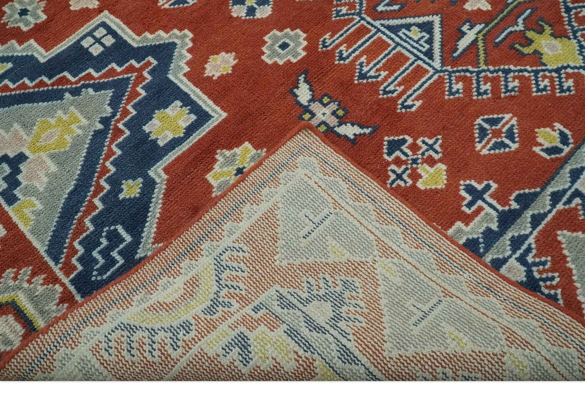 The Rug Decor Area Rug Custom Made Red, Blue, Gray and Mustard Traditional Hand knotted wool Area Rug Custom Made Red, Blue, Gray and Mustard Traditional Hand knotted wool Area Rug