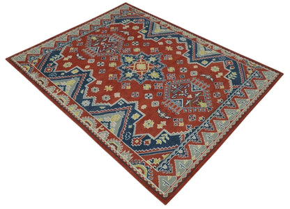 The Rug Decor Area Rug Custom Made Red, Blue, Gray and Mustard Traditional Hand knotted wool Area Rug Custom Made Red, Blue, Gray and Mustard Traditional Hand knotted wool Area Rug