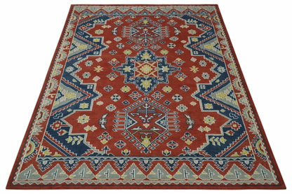 The Rug Decor Area Rug Custom Made Red, Blue, Gray and Mustard Traditional Hand knotted wool Area Rug Custom Made Red, Blue, Gray and Mustard Traditional Hand knotted wool Area Rug