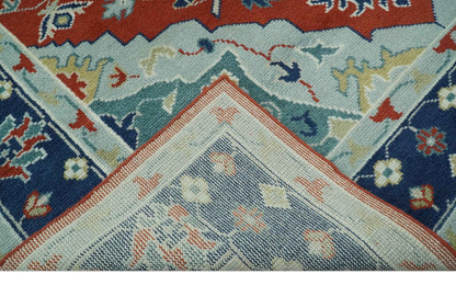 The Rug Decor Area Rug Custom Made Rust, Blue and Silver hand knotted Traditional Heriz wool area rug Custom Made Rust, Blue and Silver hand knotted Traditional Heriz wool area rug