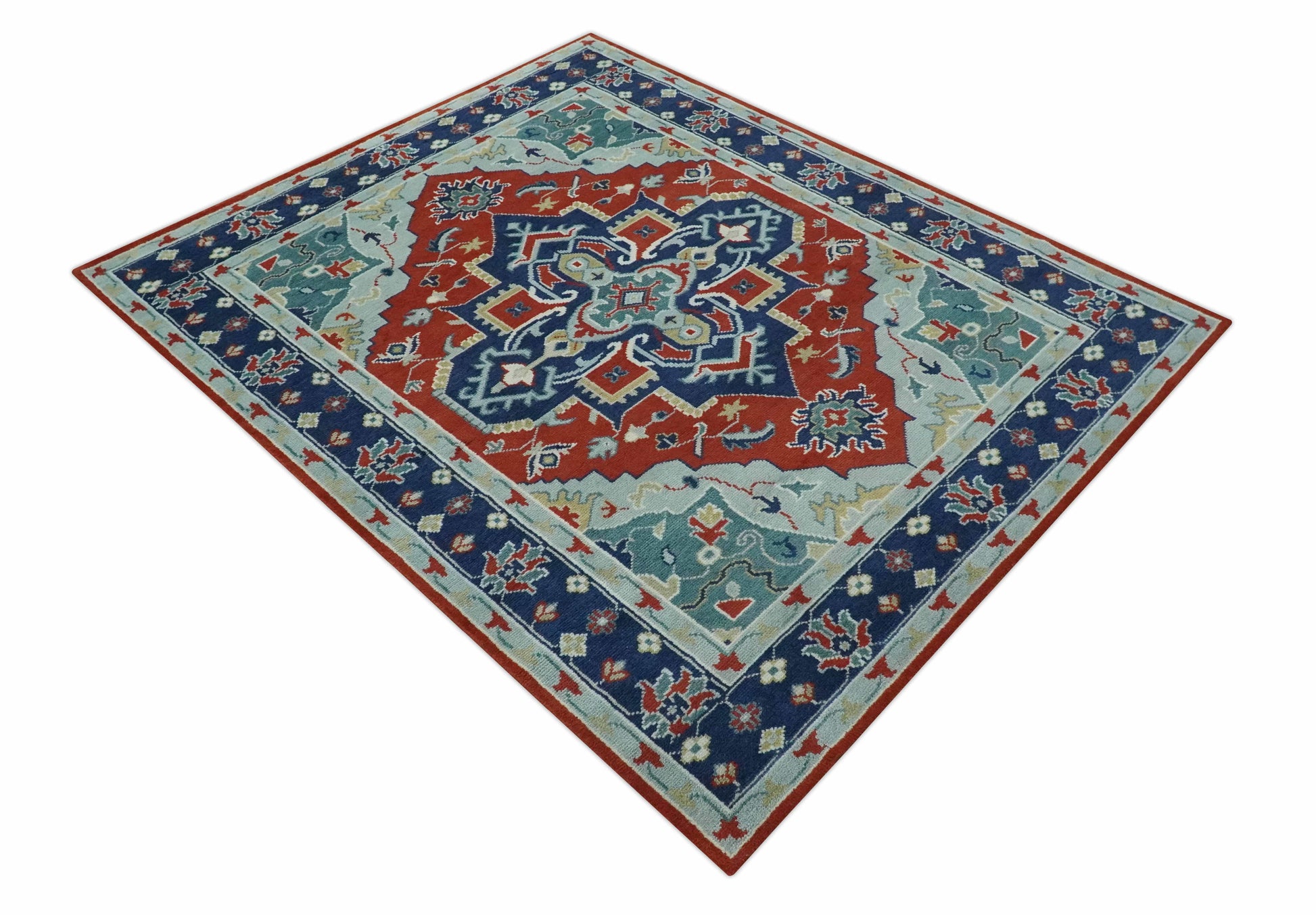 The Rug Decor Area Rug Custom Made Rust, Blue and Silver hand knotted Traditional Heriz wool area rug Custom Made Rust, Blue and Silver hand knotted Traditional Heriz wool area rug