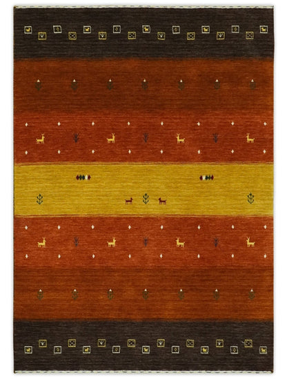 The Rug Decor Area Rug Custom Made Rust, Brown, Gold and Charcoal Geometrical Stripes Design wool area rug Custom Made Rust, Brown, Gold and Charcoal Geometrical Stripes Design wool area rug