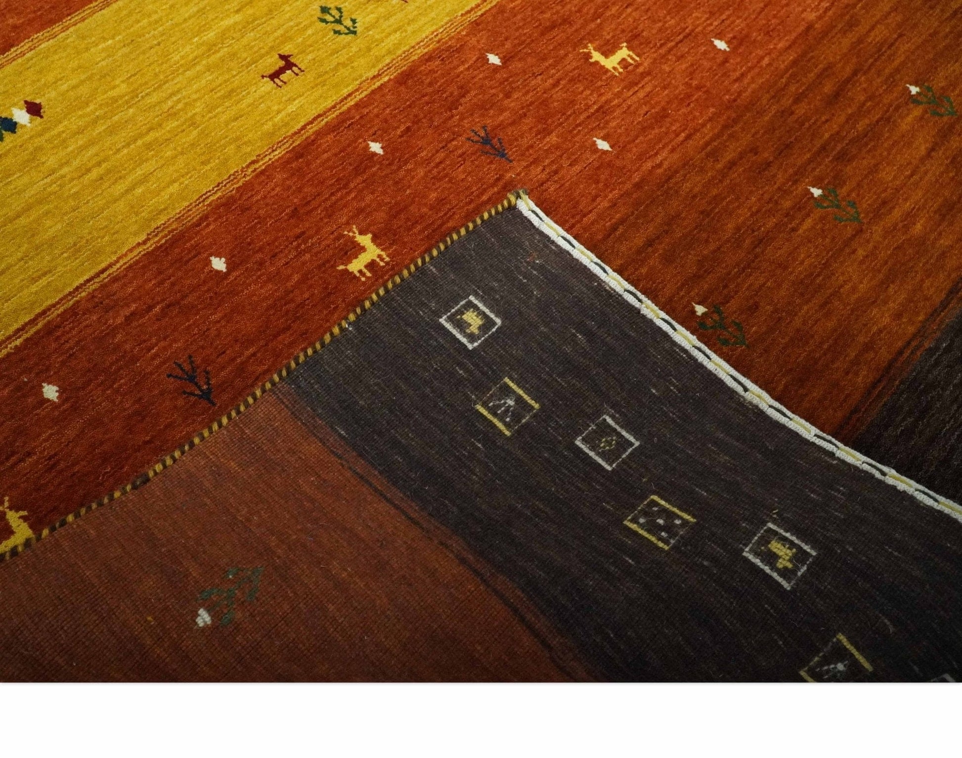 The Rug Decor Area Rug Custom Made Rust, Brown, Gold and Charcoal Geometrical Stripes Design wool area rug Custom Made Rust, Brown, Gold and Charcoal Geometrical Stripes Design wool area rug