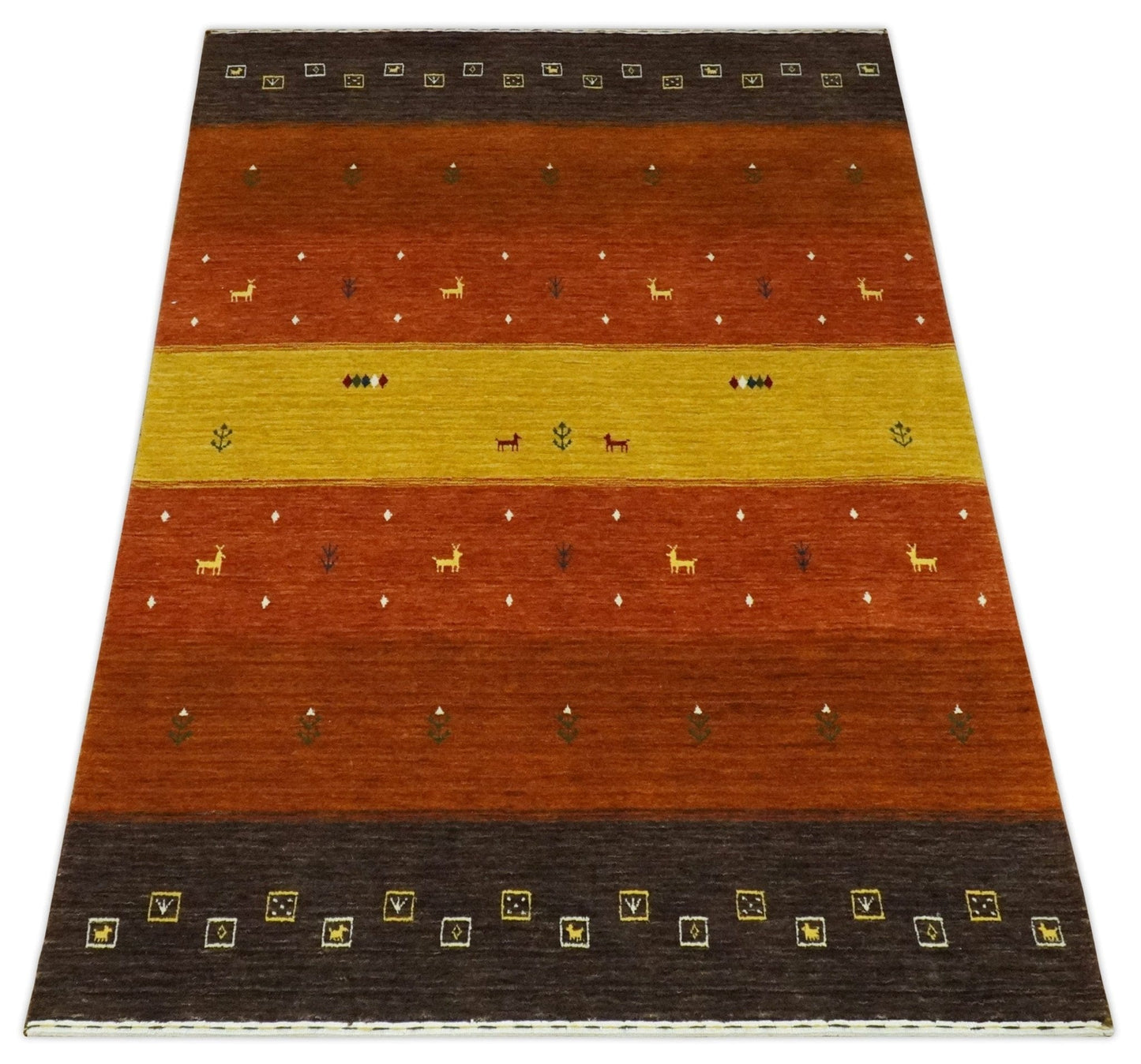 The Rug Decor Area Rug Custom Made Rust, Brown, Gold and Charcoal Geometrical Stripes Design wool area rug Custom Made Rust, Brown, Gold and Charcoal Geometrical Stripes Design wool area rug