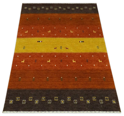 The Rug Decor Area Rug Custom Made Rust, Brown, Gold and Charcoal Geometrical Stripes Design wool area rug Custom Made Rust, Brown, Gold and Charcoal Geometrical Stripes Design wool area rug
