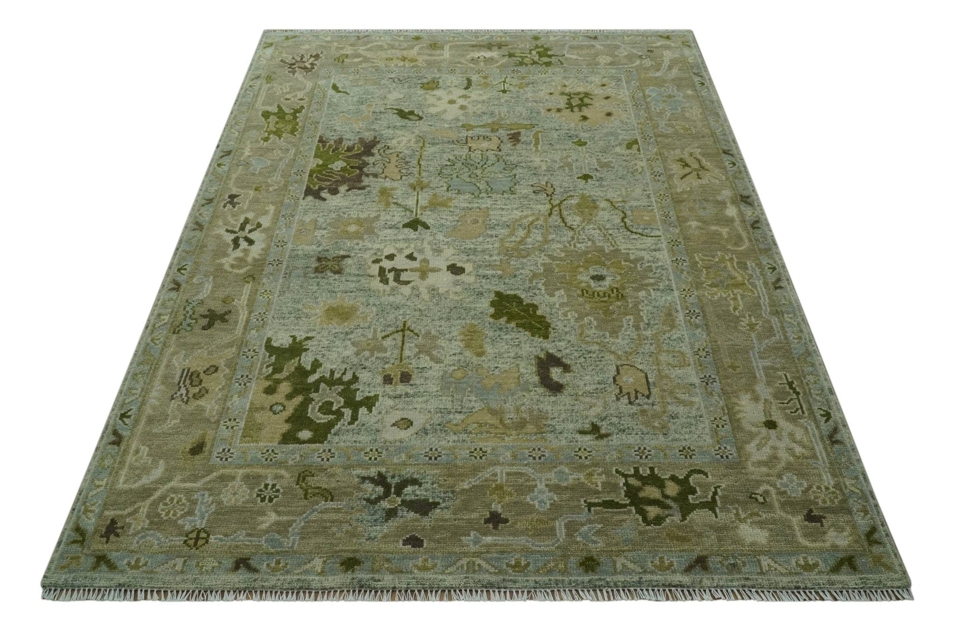 The Rug Decor Area Rug Custom Made Silver and Green Hand Knotted Traditional Oushak wool area rug Custom Made Silver and Green Hand Knotted Traditional Oushak wool area rug
