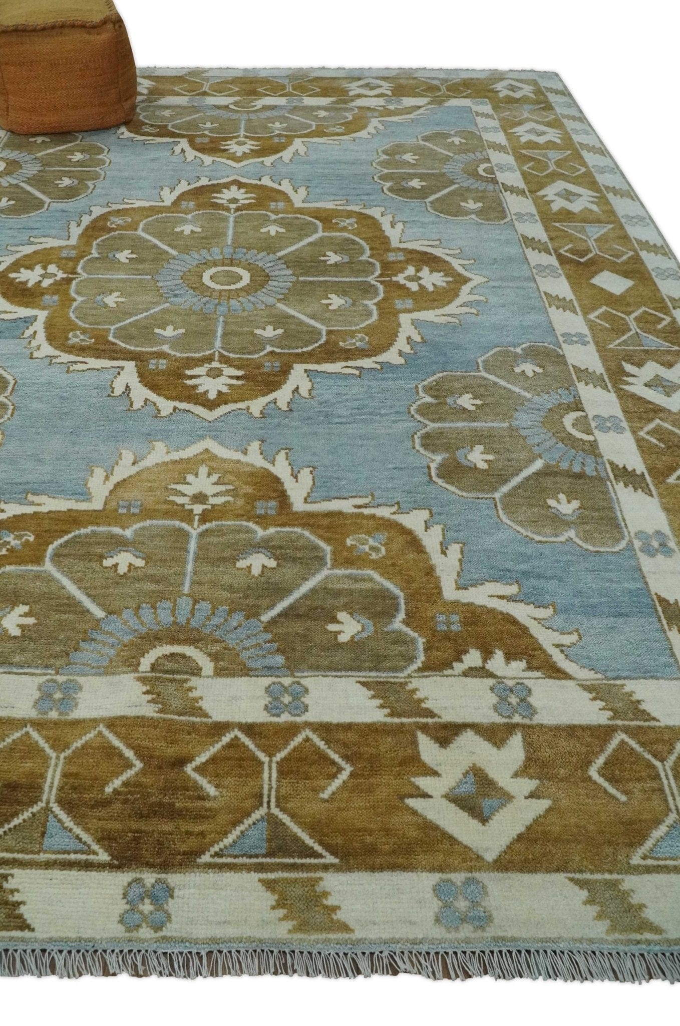 The Rug Decor Area Rug Custom Made Silver, Olive and Ivory Traditional Medallion Large Floral Design Hand knotted wool Area Rug Custom Made Silver, Olive and Ivory Traditional Medallion Large Floral Design Hand knotted wool Area Rug