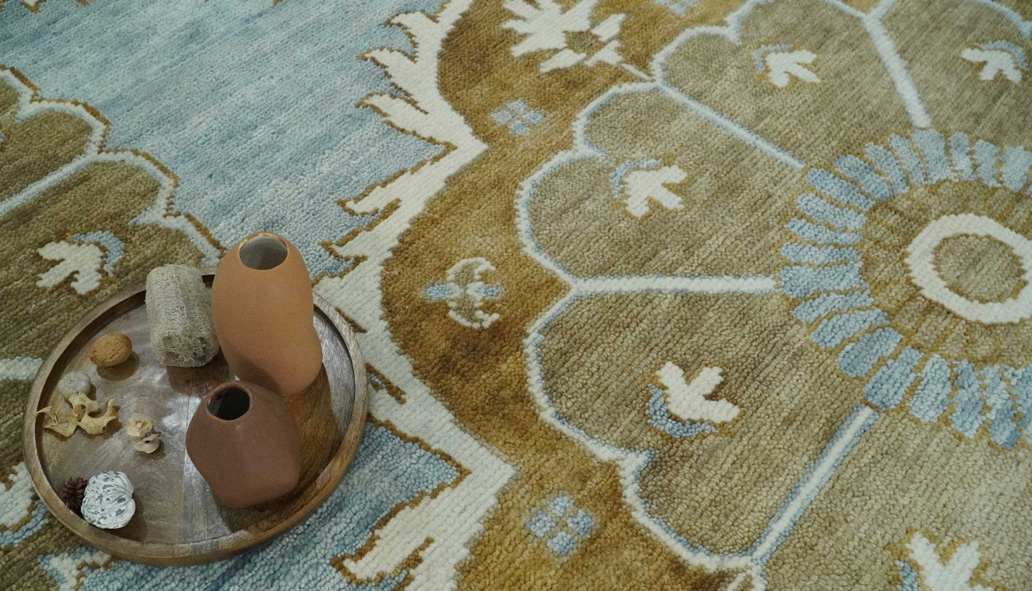 The Rug Decor Area Rug Custom Made Silver, Olive and Ivory Traditional Medallion Large Floral Design Hand knotted wool Area Rug Custom Made Silver, Olive and Ivory Traditional Medallion Large Floral Design Hand knotted wool Area Rug