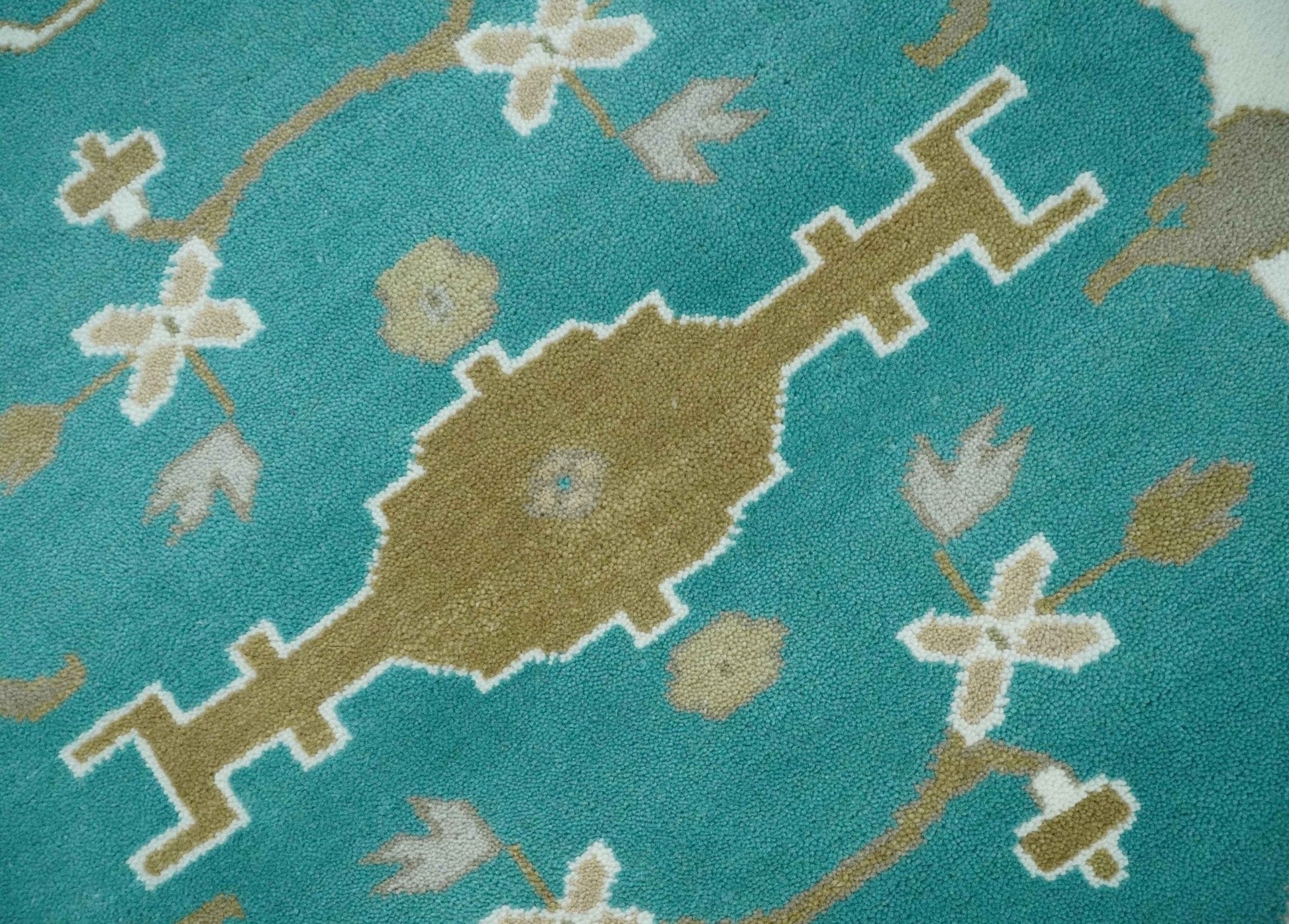 The Rug Decor Area Rug Custom Made Teal and Ivory Hand knotted Oriental Oushak Multi Size wool Area Rug Custom Made Teal and Ivory Hand knotted Oriental Oushak Multi Size wool Area Rug