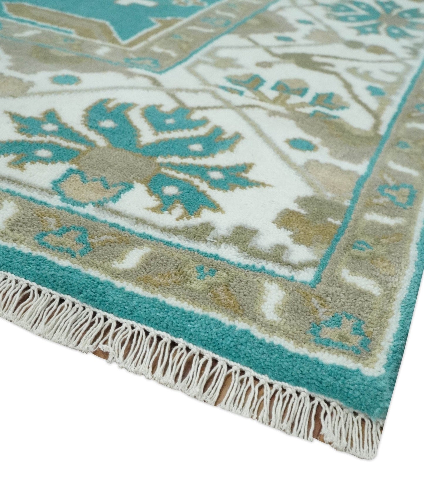 The Rug Decor Area Rug Custom Made Teal and Ivory Hand knotted Oriental Oushak Multi Size wool Area Rug Custom Made Teal and Ivory Hand knotted Oriental Oushak Multi Size wool Area Rug