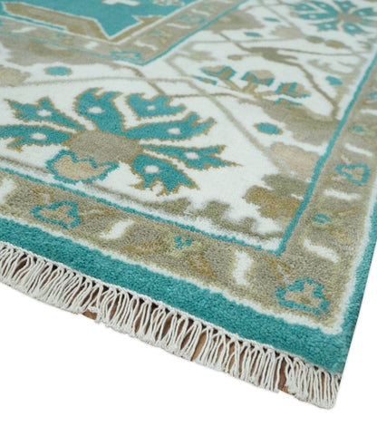 The Rug Decor Area Rug Custom Made Teal and Ivory Hand knotted Oriental Oushak Multi Size wool Area Rug Custom Made Teal and Ivory Hand knotted Oriental Oushak Multi Size wool Area Rug