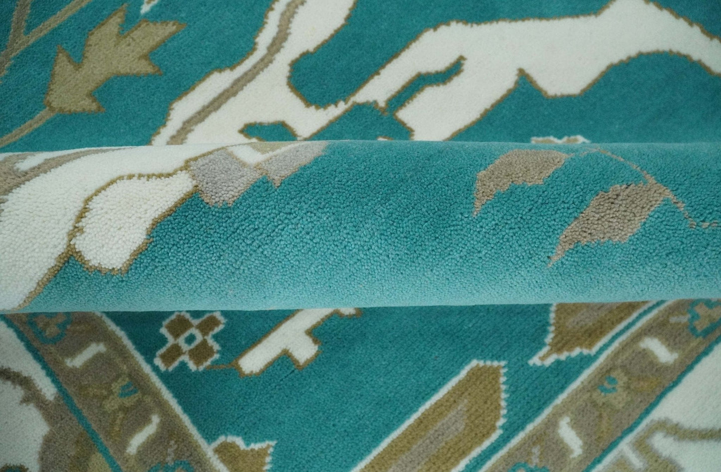 The Rug Decor Area Rug Custom Made Teal and Ivory Hand knotted Oriental Oushak Multi Size wool Area Rug Custom Made Teal and Ivory Hand knotted Oriental Oushak Multi Size wool Area Rug
