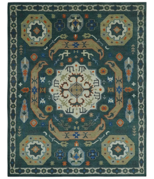 The Rug Decor Area Rug 8x10 Custom Made Teal and Ivory Hand Knotted Traditional Mamluk Design wool Rug Custom Made Teal and Ivory Hand Knotted Traditional Mamluk Design wool Rug