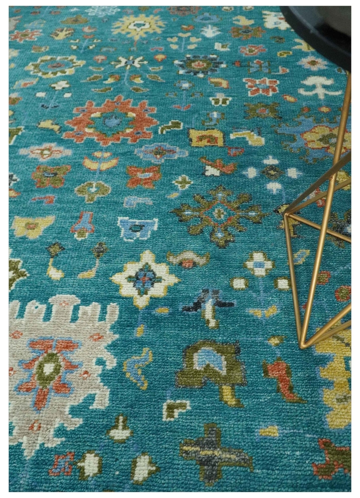 The Rug Decor Area Rug Custom Made Teal and Ivory Hand knotted Traditional Oushak wool Area Rug Custom Made Teal and Ivory Hand knotted Traditional Oushak wool Area Rug