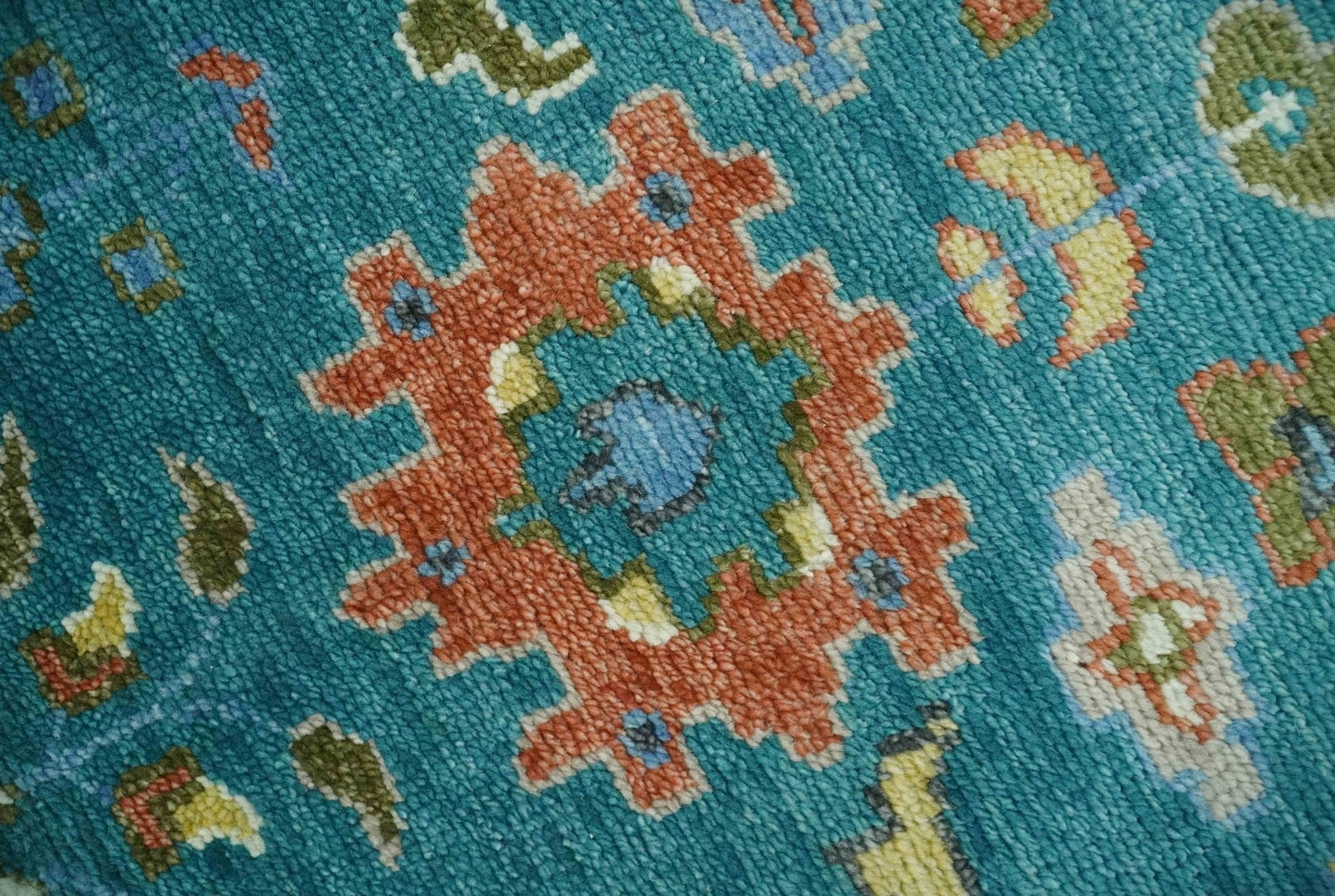 The Rug Decor Area Rug Custom Made Teal and Ivory Hand knotted Traditional Oushak wool Area Rug Custom Made Teal and Ivory Hand knotted Traditional Oushak wool Area Rug