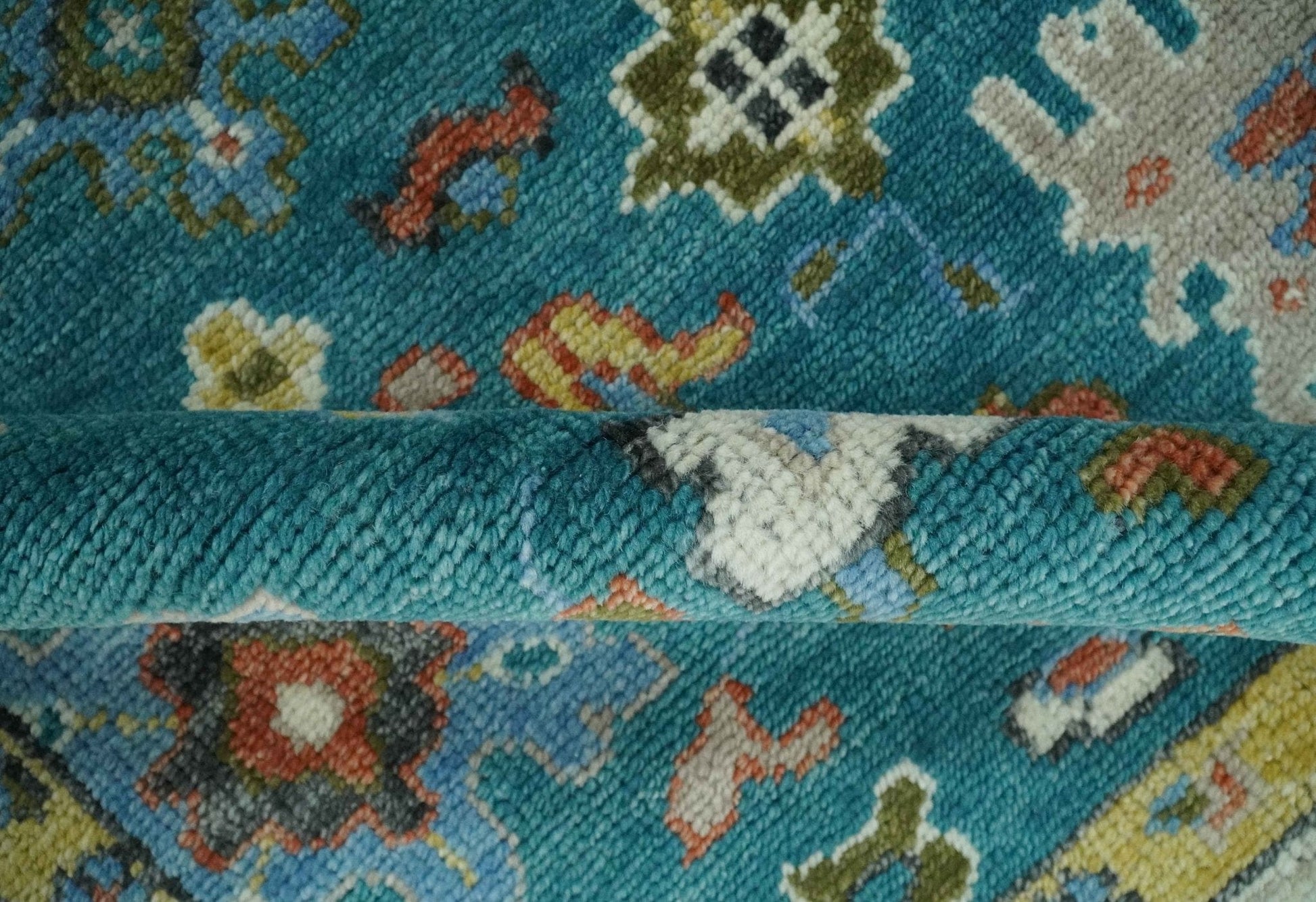 The Rug Decor Area Rug Custom Made Teal and Ivory Hand knotted Traditional Oushak wool Area Rug Custom Made Teal and Ivory Hand knotted Traditional Oushak wool Area Rug