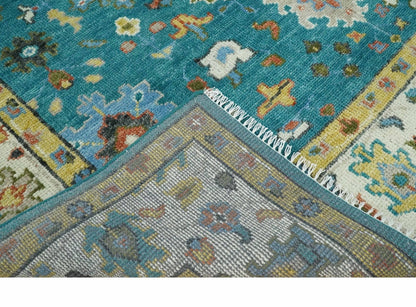 The Rug Decor Area Rug Custom Made Teal and Ivory Hand knotted Traditional Oushak wool Area Rug Custom Made Teal and Ivory Hand knotted Traditional Oushak wool Area Rug