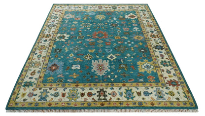 The Rug Decor Area Rug Custom Made Teal and Ivory Hand knotted Traditional Oushak wool Area Rug Custom Made Teal and Ivory Hand knotted Traditional Oushak wool Area Rug