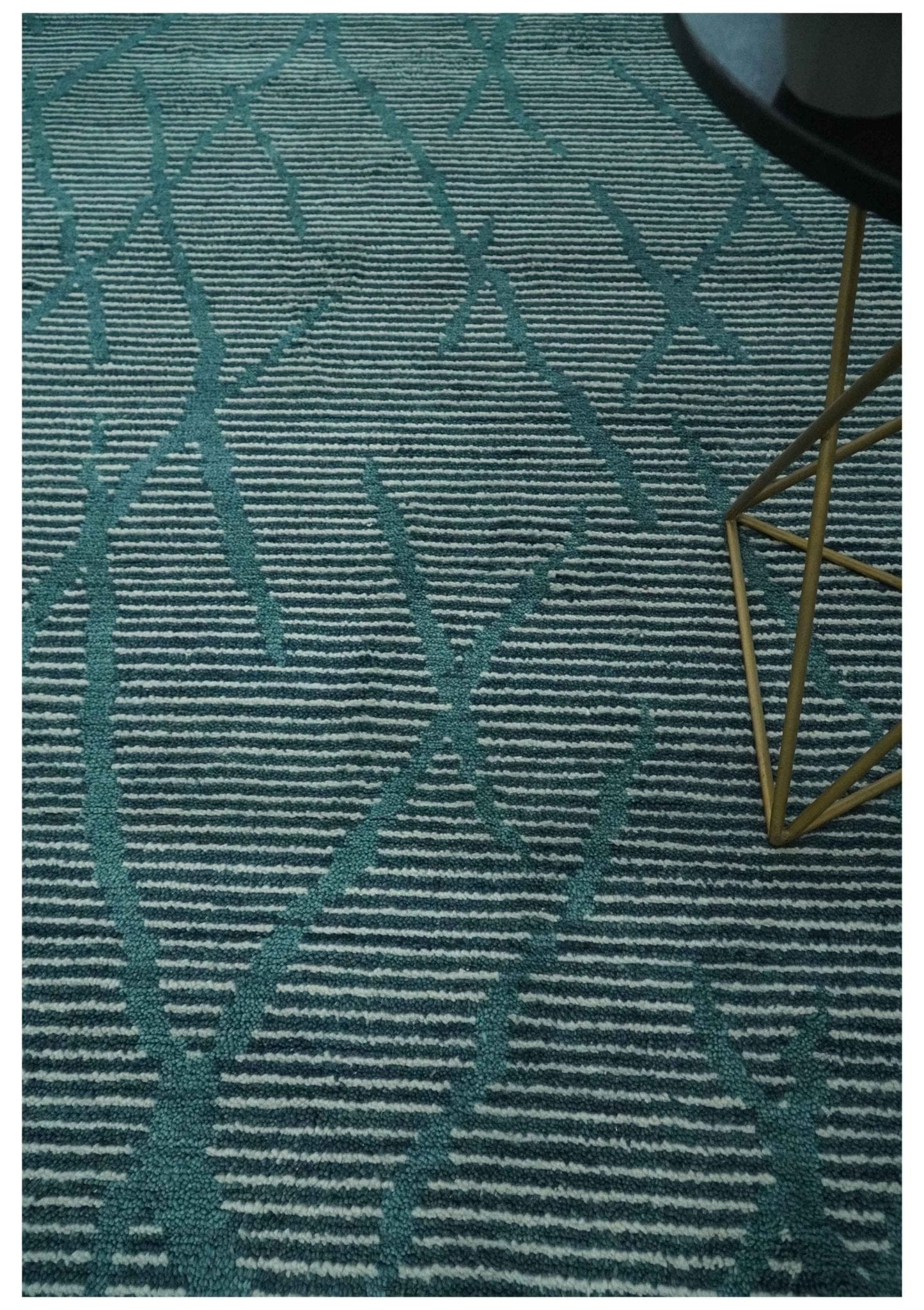 The Rug Decor Area Rug Custom Made Teal and Ivory Modern Stripes Design Hand Knotted wool Area Rug Custom Made Teal and Ivory Modern Stripes Design Hand Knotted wool Area Rug