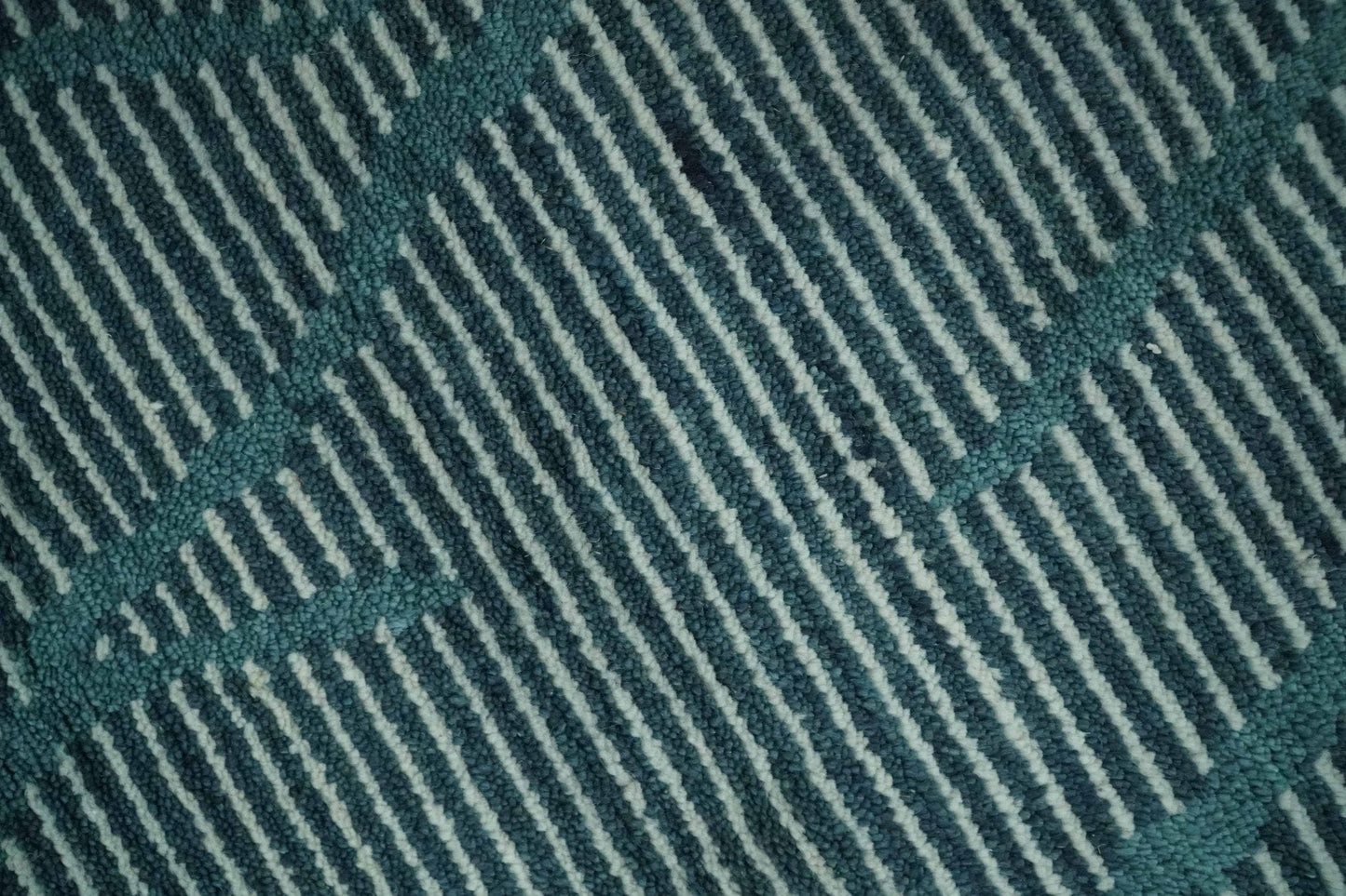 The Rug Decor Area Rug Custom Made Teal and Ivory Modern Stripes Design Hand Knotted wool Area Rug Custom Made Teal and Ivory Modern Stripes Design Hand Knotted wool Area Rug