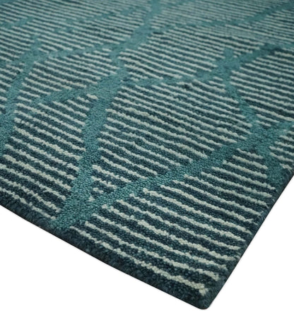 The Rug Decor Area Rug Custom Made Teal and Ivory Modern Stripes Design Hand Knotted wool Area Rug Custom Made Teal and Ivory Modern Stripes Design Hand Knotted wool Area Rug