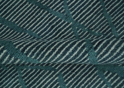 The Rug Decor Area Rug Custom Made Teal and Ivory Modern Stripes Design Hand Knotted wool Area Rug Custom Made Teal and Ivory Modern Stripes Design Hand Knotted wool Area Rug