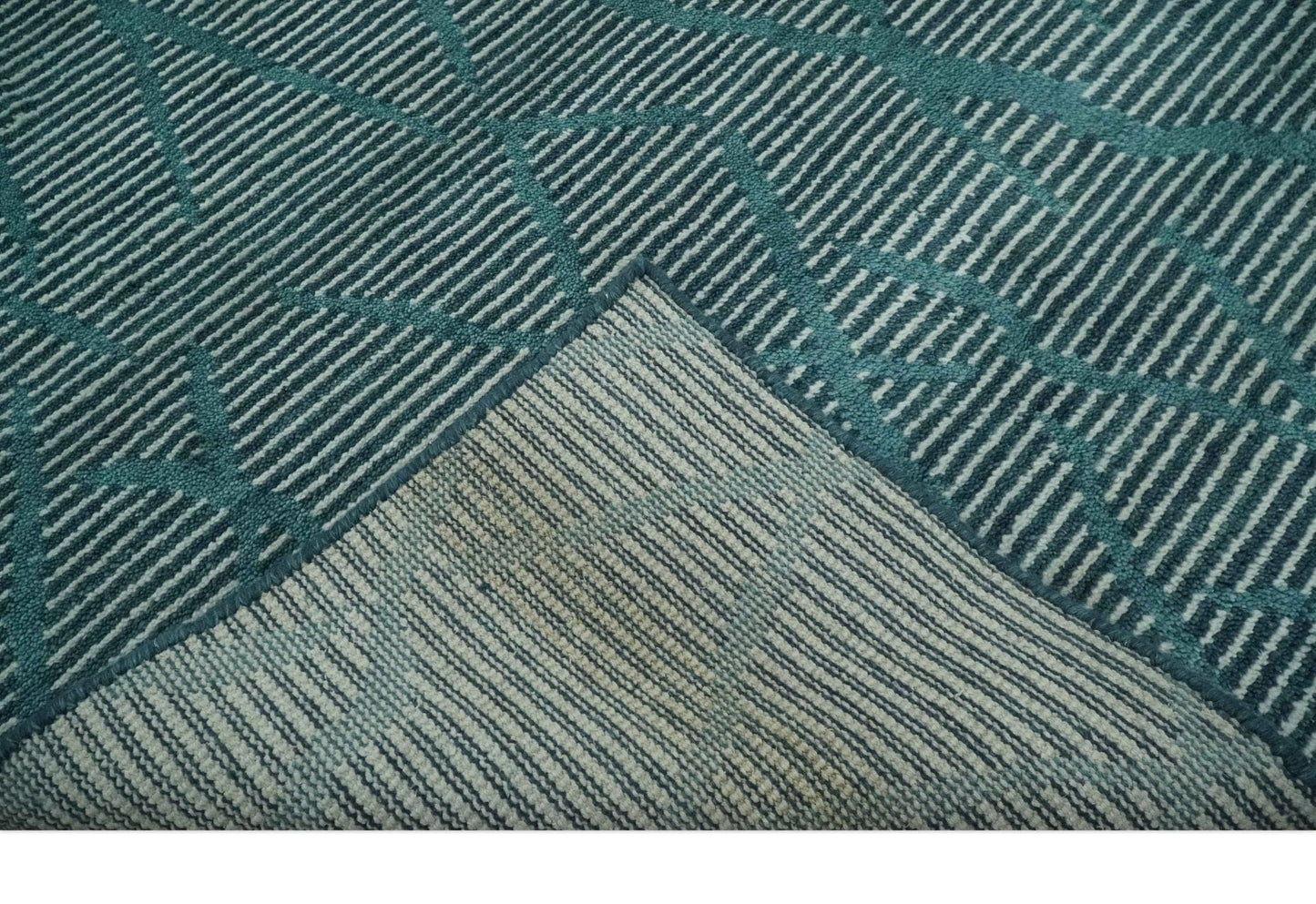 The Rug Decor Area Rug Custom Made Teal and Ivory Modern Stripes Design Hand Knotted wool Area Rug Custom Made Teal and Ivory Modern Stripes Design Hand Knotted wool Area Rug