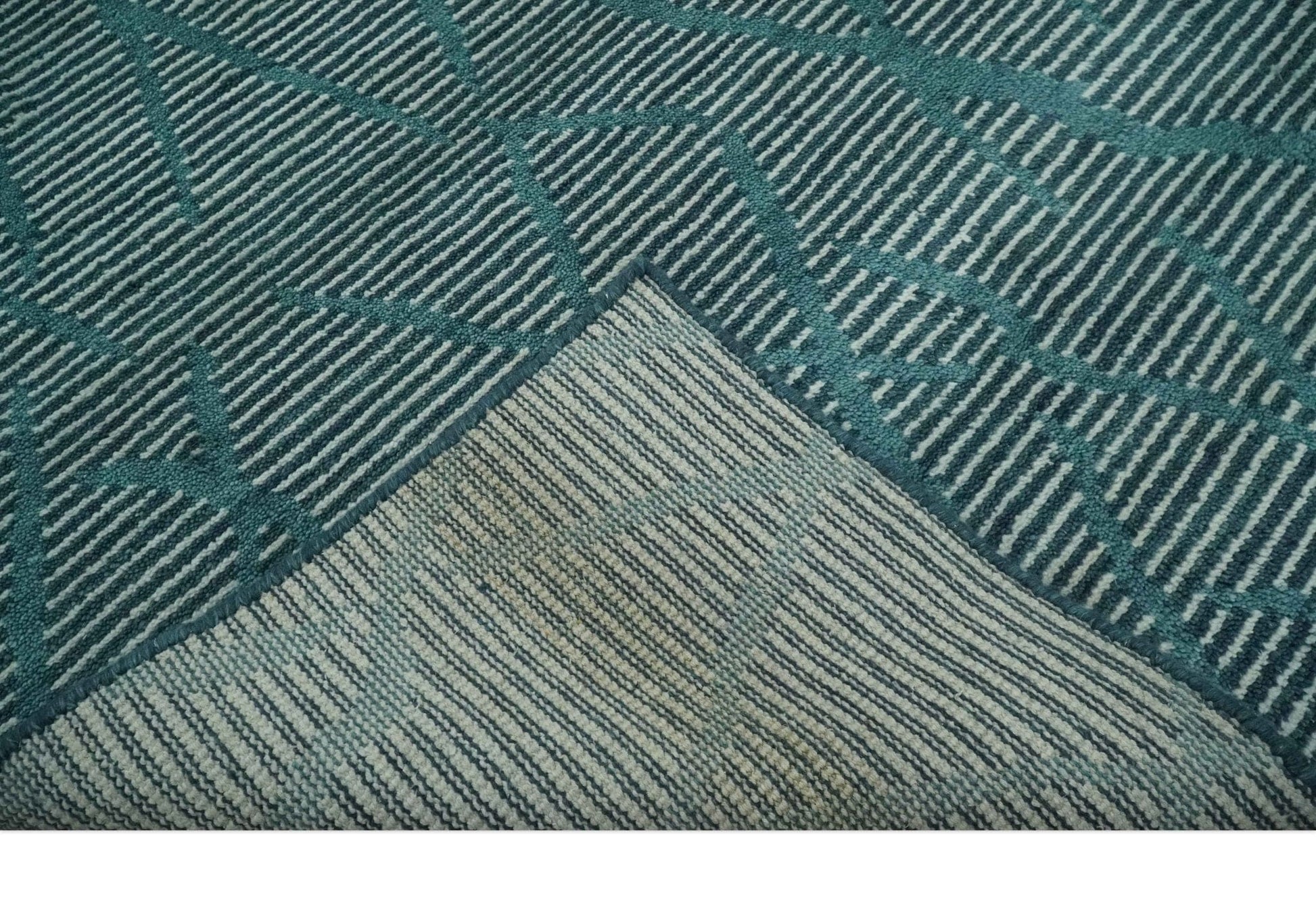 The Rug Decor Area Rug Custom Made Teal and Ivory Modern Stripes Design Hand Knotted wool Area Rug Custom Made Teal and Ivory Modern Stripes Design Hand Knotted wool Area Rug