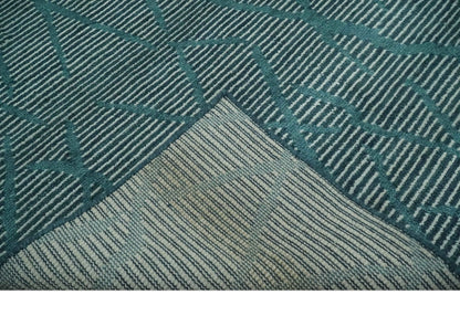 The Rug Decor Area Rug Custom Made Teal and Ivory Modern Stripes Design Hand Knotted wool Area Rug Custom Made Teal and Ivory Modern Stripes Design Hand Knotted wool Area Rug