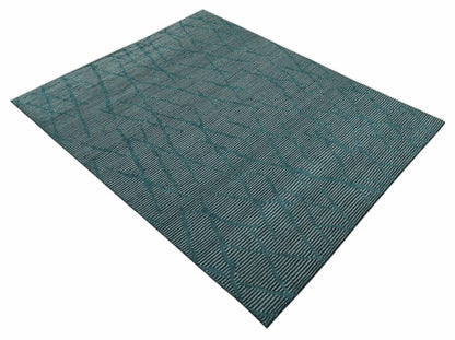 The Rug Decor Area Rug Custom Made Teal and Ivory Modern Stripes Design Hand Knotted wool Area Rug Custom Made Teal and Ivory Modern Stripes Design Hand Knotted wool Area Rug