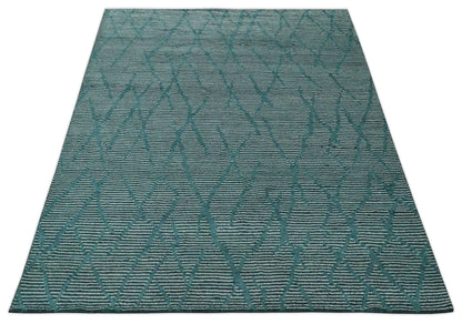 The Rug Decor Area Rug Custom Made Teal and Ivory Modern Stripes Design Hand Knotted wool Area Rug Custom Made Teal and Ivory Modern Stripes Design Hand Knotted wool Area Rug