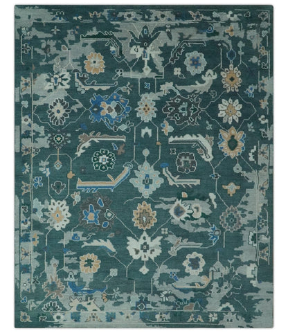 The Rug Decor Area Rug 8x10 Custom Made Teal and Silver Traditional Oriental Oushak wool Area Rug Custom Made Teal and Silver Traditional Oriental Oushak wool Area Rug