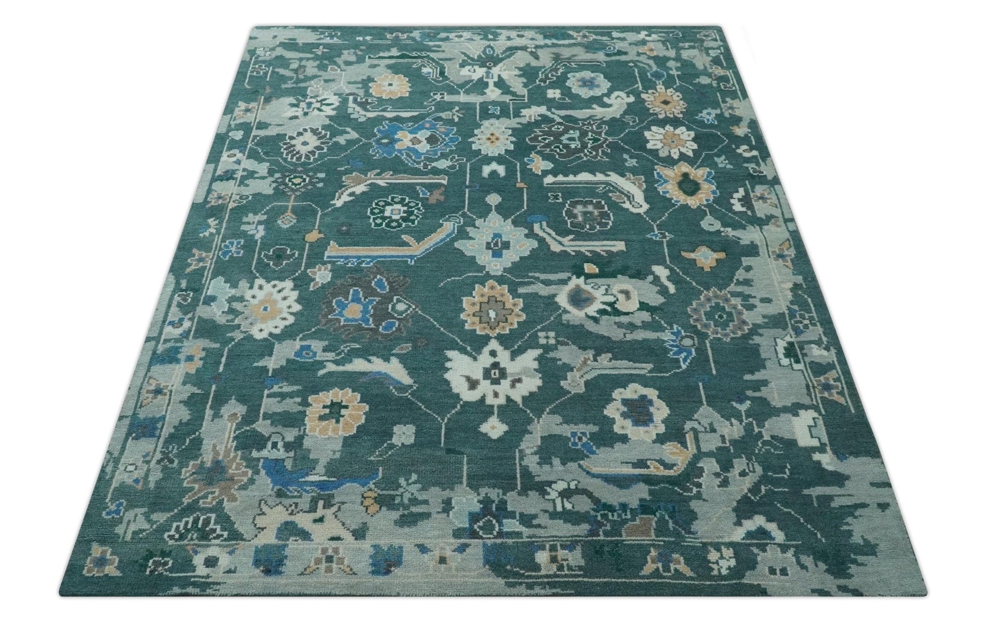 The Rug Decor Area Rug Custom Made Teal and Silver Traditional Oriental Oushak wool Area Rug Custom Made Teal and Silver Traditional Oriental Oushak wool Area Rug
