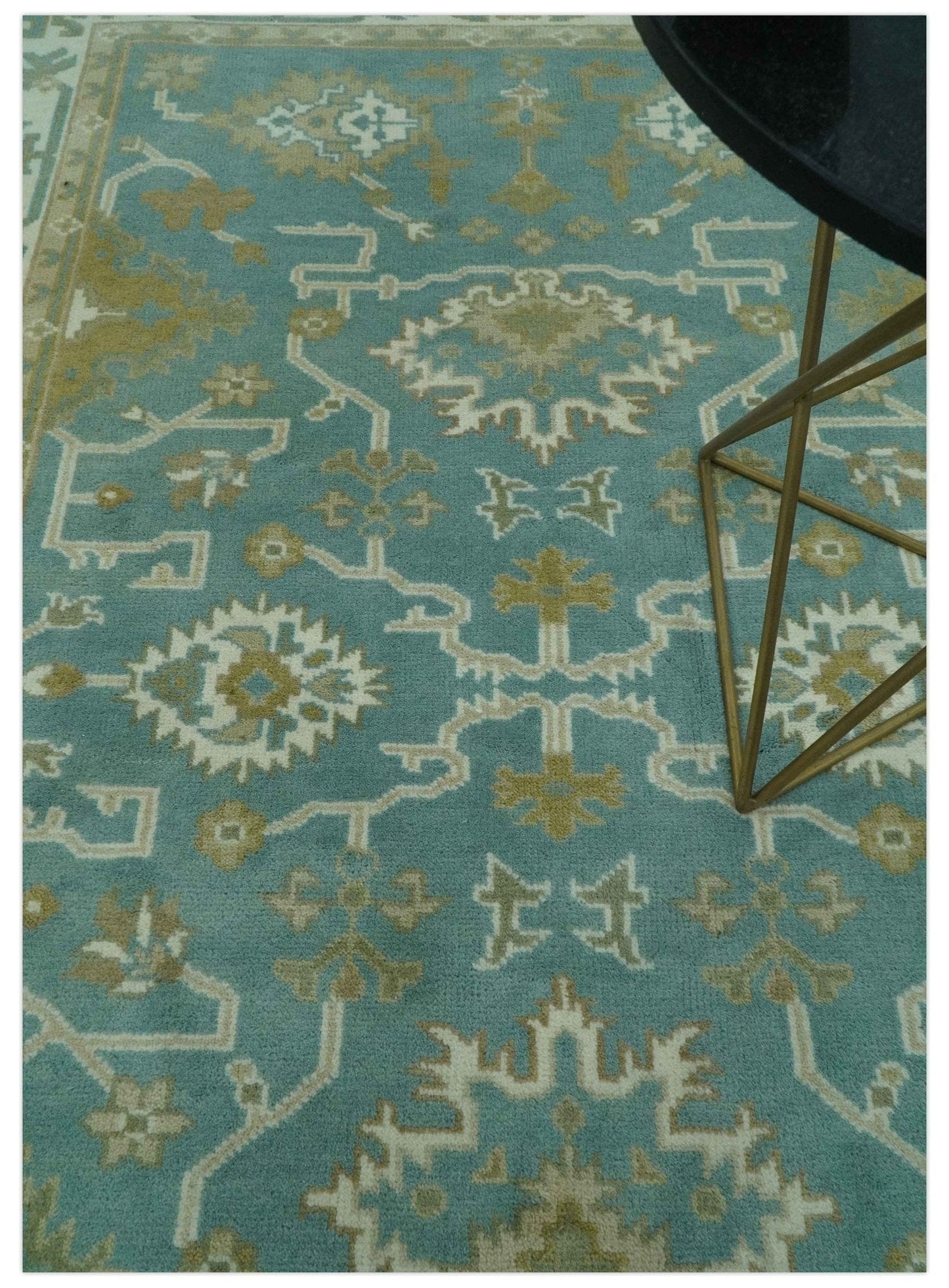 The Rug Decor Area Rug Custom Made Teal, Ivory and Olive Hand Knotted Traditional Oriental Oushak wool rug Custom Made Teal, Ivory and Olive Hand Knotted Traditional Oriental Oushak wool rug
