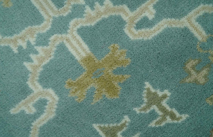 The Rug Decor Area Rug Custom Made Teal, Ivory and Olive Hand Knotted Traditional Oriental Oushak wool rug Custom Made Teal, Ivory and Olive Hand Knotted Traditional Oriental Oushak wool rug