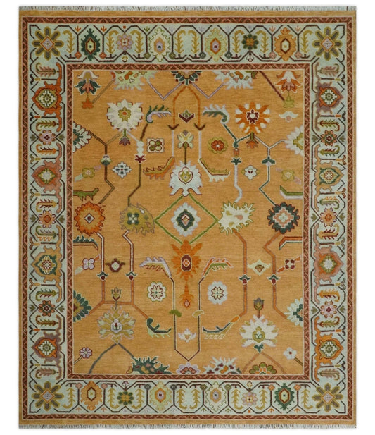 The Rug Decor Area Rug 8x10 Custom Made Traditional Floral Dark Peach and Ivory Hand knotted Multi Size wool Area Rug Custom Made Traditional Floral Dark Peach and Ivory Hand knotted Multi Size wool Area Rug
