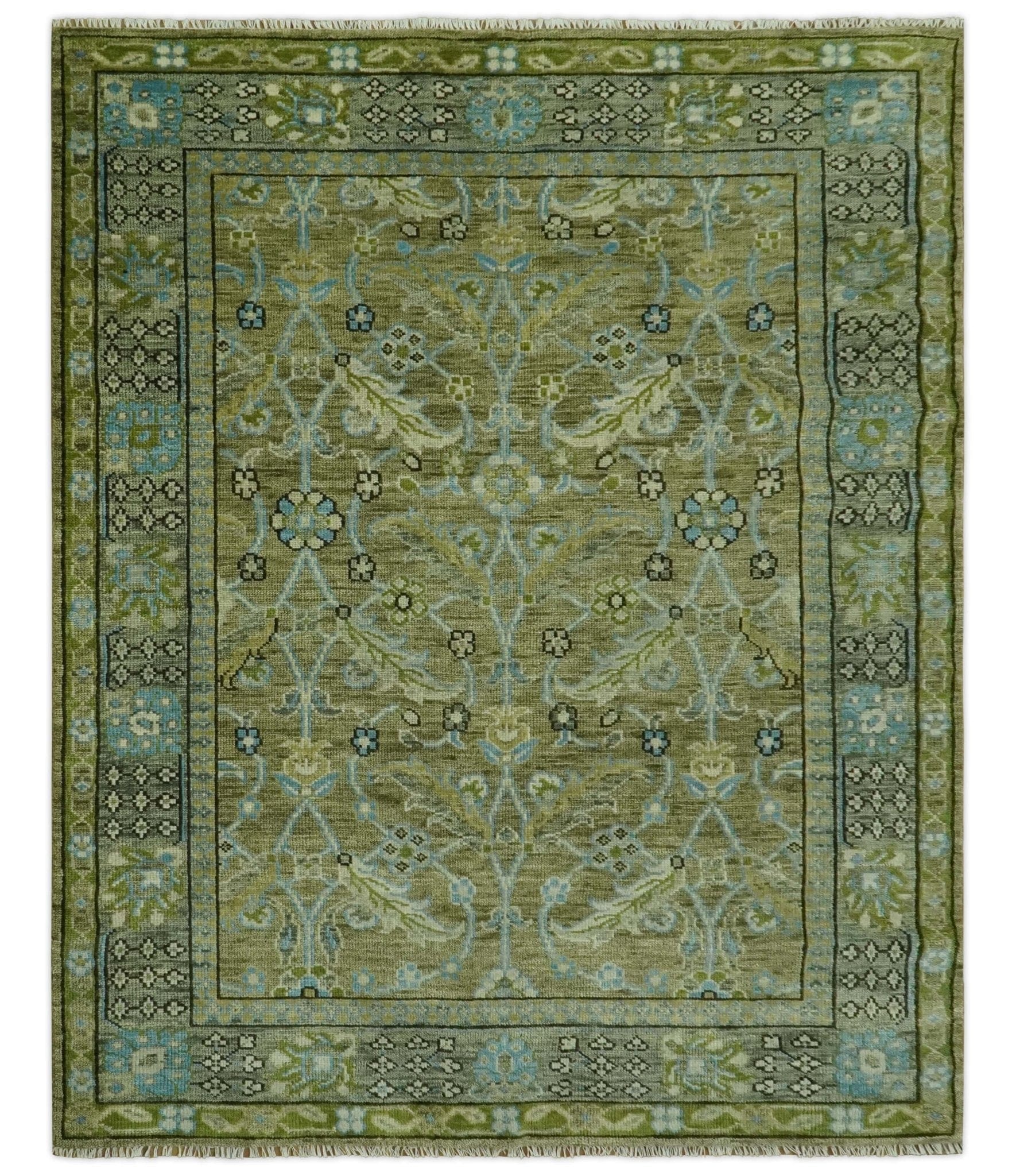 The Rug Decor Area Rug 8x10 Custom Made Traditional Floral Green and Aqua Hand Knotted wool area rug Custom Made Traditional Floral Green and Aqua Hand Knotted wool area rug