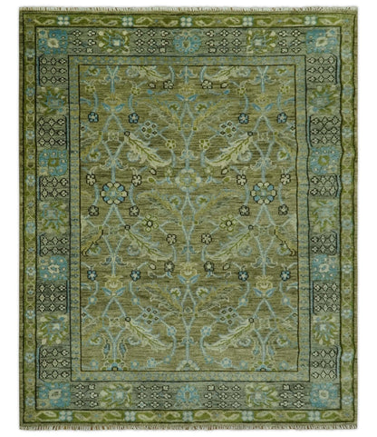 The Rug Decor Area Rug 8x10 Custom Made Traditional Floral Green and Aqua Hand Knotted wool area rug Custom Made Traditional Floral Green and Aqua Hand Knotted wool area rug