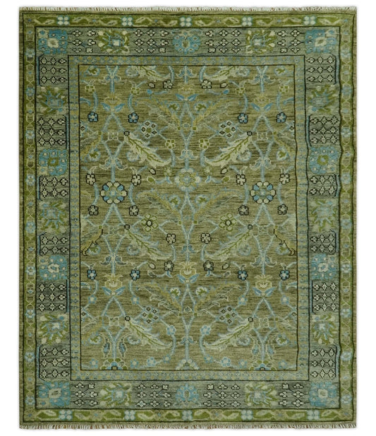 The Rug Decor Area Rug 8x10 Custom Made Traditional Floral Green and Aqua Hand Knotted wool area rug Custom Made Traditional Floral Green and Aqua Hand Knotted wool area rug
