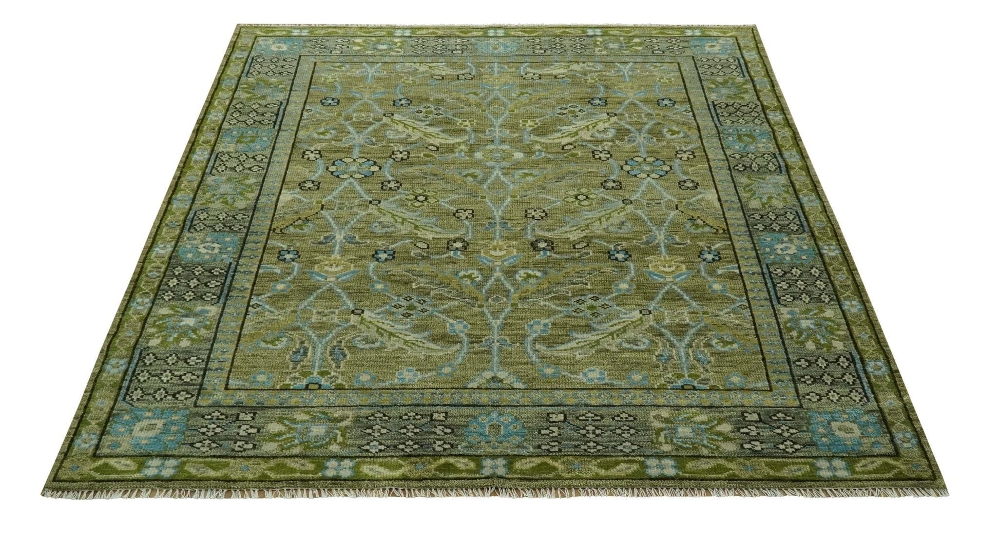 The Rug Decor Area Rug Custom Made Traditional Floral Green and Aqua Hand Knotted wool area rug Custom Made Traditional Floral Green and Aqua Hand Knotted wool area rug