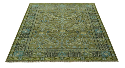 The Rug Decor Area Rug Custom Made Traditional Floral Green and Aqua Hand Knotted wool area rug Custom Made Traditional Floral Green and Aqua Hand Knotted wool area rug
