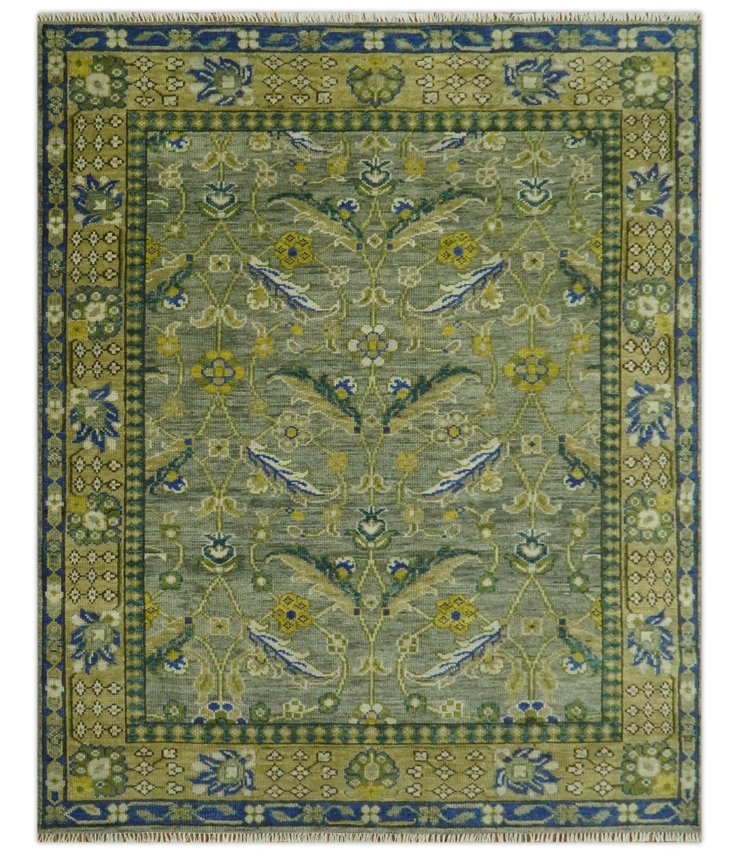 The Rug Decor Area Rug 8x10 Custom Made Traditional Floral Green and Blue Hand Knotted wool area rug Custom Made Traditional Floral Green and Blue Hand Knotted wool area rug