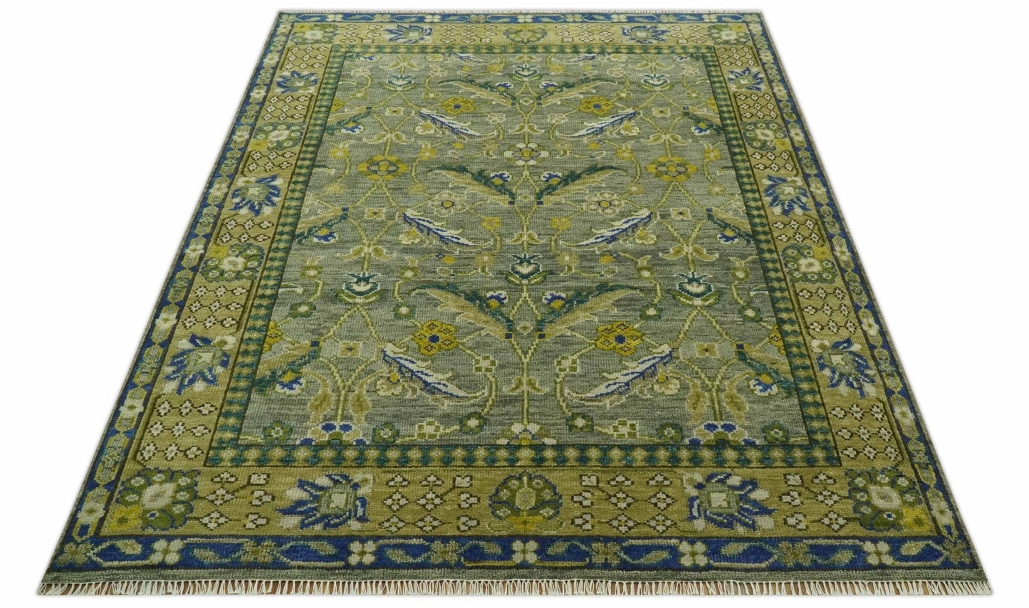 The Rug Decor Area Rug Custom Made Traditional Floral Green and Blue Hand Knotted wool area rug Custom Made Traditional Floral Green and Blue Hand Knotted wool area rug