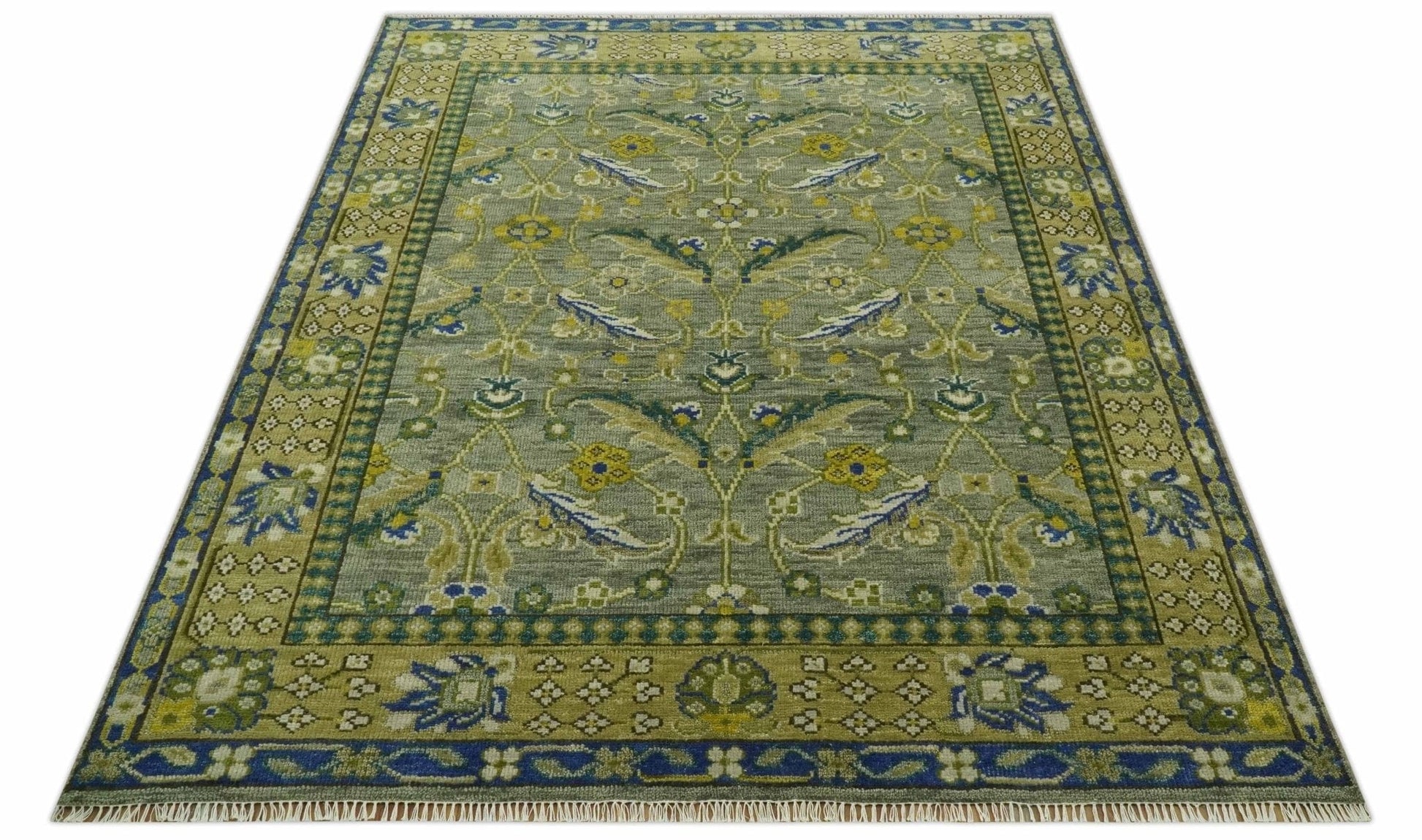 The Rug Decor Area Rug Custom Made Traditional Floral Green and Blue Hand Knotted wool area rug Custom Made Traditional Floral Green and Blue Hand Knotted wool area rug