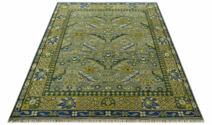 The Rug Decor Area Rug Custom Made Traditional Floral Green and Blue Hand Knotted wool area rug Custom Made Traditional Floral Green and Blue Hand Knotted wool area rug
