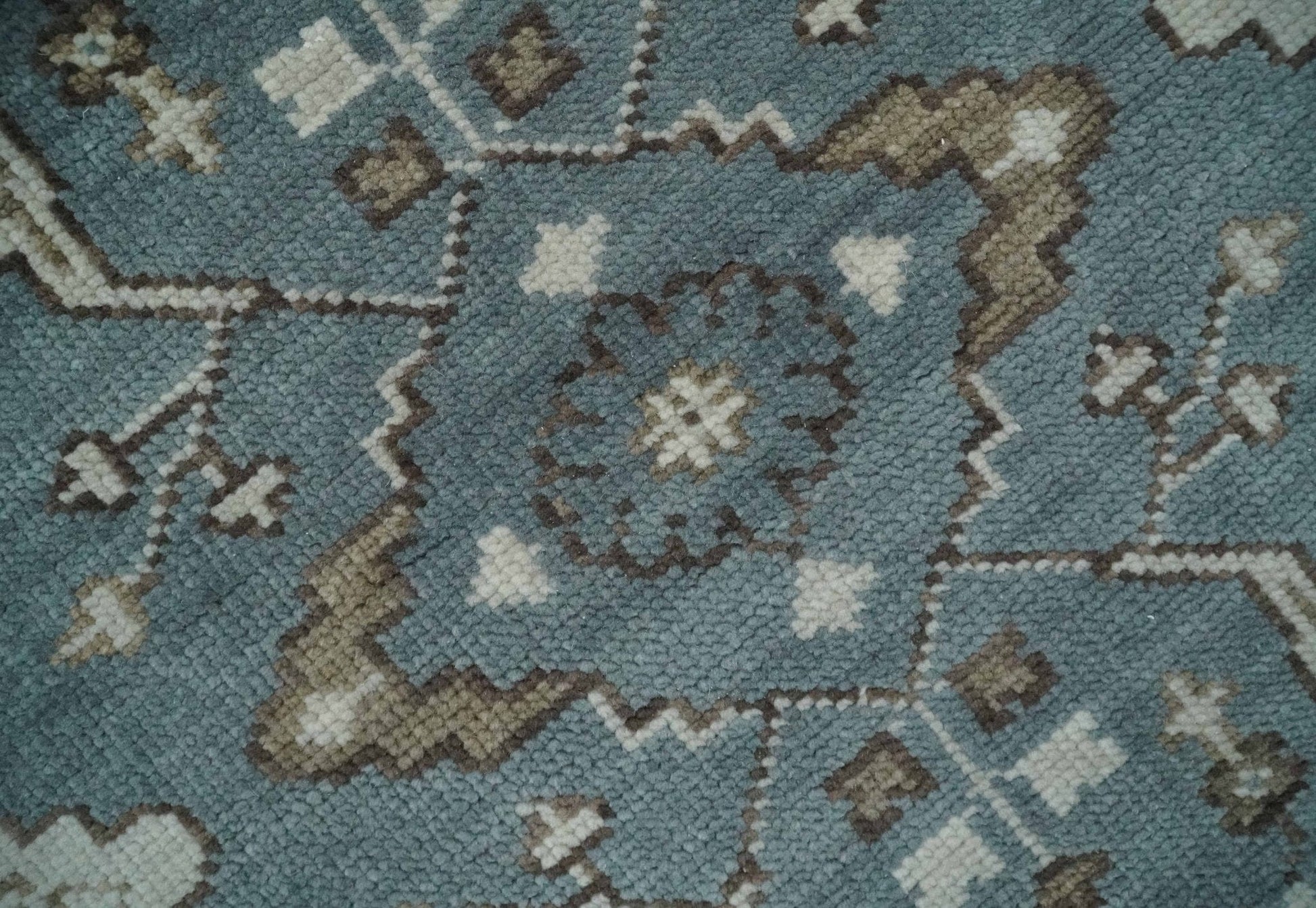 The Rug Decor Area Rug Custom Made Traditional Hand Knotted Blue, Ivory and Brown Oriental Oushak wool Area Rug Custom Made Traditional Hand Knotted Blue, Ivory and Brown Oriental Oushak wool Area Rug